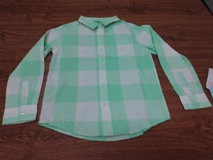 Cat & Jack Boys Green\White Plaid Button Down shirt - Picture 1 of 2
