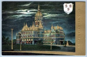 POSTAL ESCUDO DE ARMAS EN RELIEVE DORADO EDIFICIO CAPITOL ESTADO HARTFORD CONNECTICUT - Imagen 1 de 2