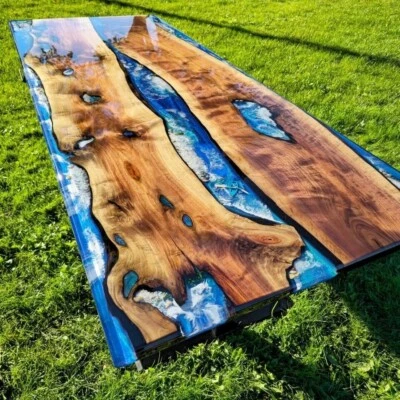 Ocean Epoxy Resin Coffee & Dining Table Top, Wooden Center Table Top Home Decor - Image 1 of 4