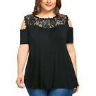 Feitong Fashion Womens Blouse Cold Shoulder Lace Short Sleeve Size XL Black -A61