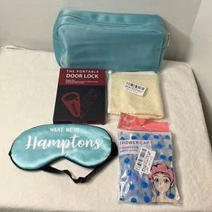 Reise Kosmetiktasche mit Türschloss Peeling Tuch Schlafmaske, Duschkappe - Bild 1 von 12