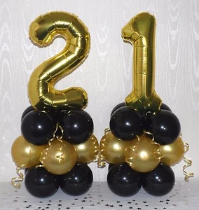 21° COMPLEANNO - ETÀ 21 - ORO/NERO - DISPLAY PALLONCINO IN LAMINA - CENTROTAVOLA - Foto 1 di 3
