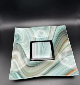 Fused Art Glas Schmuck Schale Schüssel Künstler signiert CW - gebänderter Achat Design 8,5 Durchmesser - Bild 1 von 20