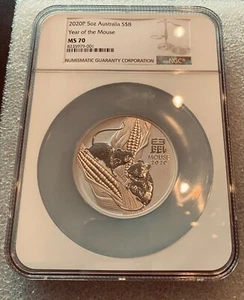 2020 5oz Year of a Mouse 8 dollars Australia NGC MS70 - Picture 1 of 2
