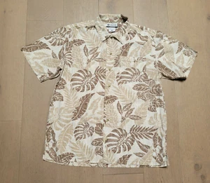 Columbia Men Button Front Cotton Hawaiian Shirt Medium Tans Philodendron - Picture 1 of 5