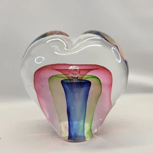Pisapapeles estilo Murano triple Sommerso arte vidrio corazón arco iris 4" - Imagen 1 de 9