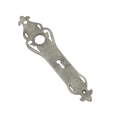 Pomo de puerta plano de hierro fundido de colección placa trasera esqueleto ojo de cerradura ornamentado salvamento Foto 1 de 4