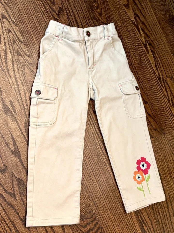 GYMBOREE ~ Pantalones capri recortados caqui 'Duchas de flores' para niñas ~ Talla 8 ~ En muy buen estado ~ SKU140 Foto 1 de 4