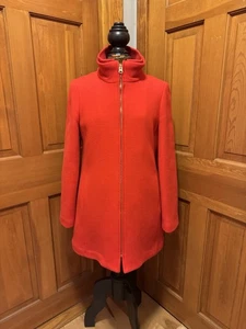 J Crew Nello Gori Stadium Cloth Wool Cocoon Coat Orange Size 12 Knit Quilted - Picture 1 of 16