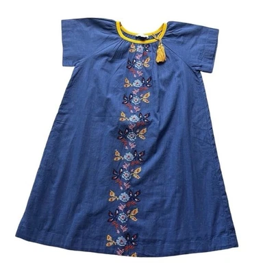 Garnet Hill Kids Medium Blue and Gold Embroidered Dress - Image 1 of 4