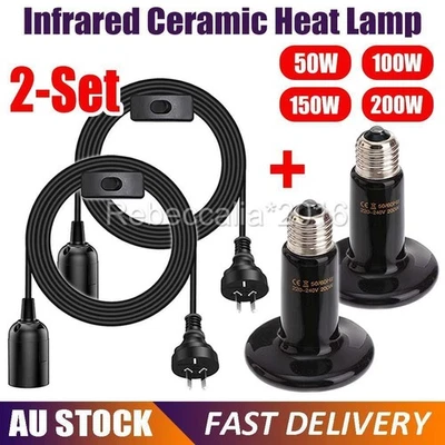 Edison Screw Fitting with Lead and Switch Reptile Heat Lamp Globe Holder+ Bulbs - image 1 of 4