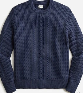 NWT $118 J Crew Cotton Cable Knit Crewneck Fisherman Sweater in Navy Blue - Picture 1 of 6
