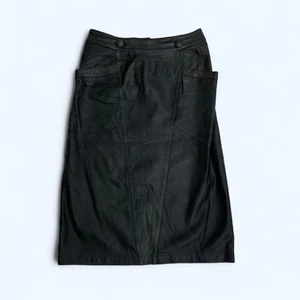 CANDA C&A Black Midi Skirt 100% Genuine Leather UK 12 US 8 - Picture 1 of 14