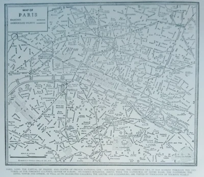 Maravilloso mapa de ciudad vintage de la Segunda Guerra Mundial de 1944 en blanco y negro "París, Francia" ANTIGUO Foto 1 de 4