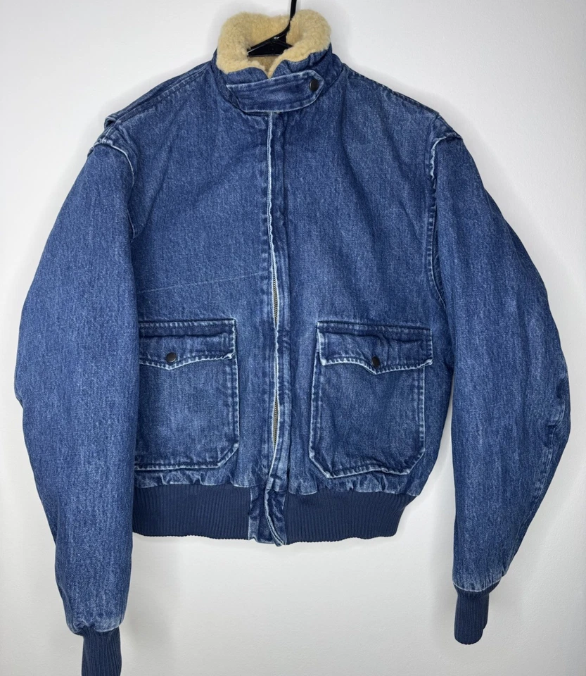 Polo Ralph Lauren Pequeño Cuello de Oveja Chaqueta de Bombardero Denim Azul RRL Abrigo De Colección Foto 1 de 4
