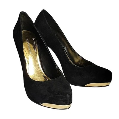 BCBGENERATION Tacones Para Mujer 9M Negro Gamuza Borde Dorado Glamour Hollywood Foto 1 de 4