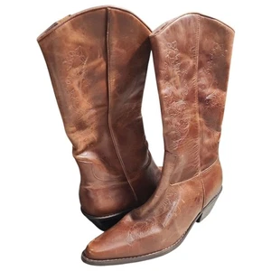 NWOB MATISSE Brown Floral Tooled Leather Western Pointed Toe Cowboy Boots 9.5M - Picture 1 of 15