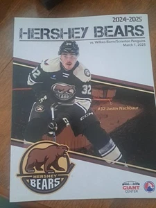 Hershey Bears Hockey #32 Justin Nachbaur Scorecard/Program March 1,2025 - Picture 1 of 3