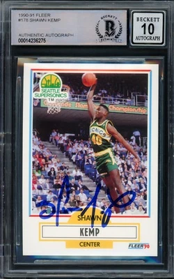 Shawn Kemp Signed 1990 Fleer RC 178 Seattle Super Sonics Auto GM 10 Beckett - Image 1 of 2