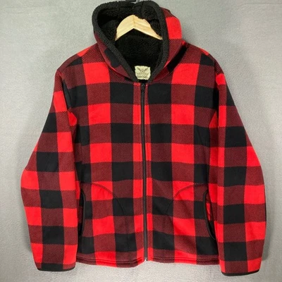 Chaqueta con capucha de lana forrada de sherpa a cuadros Buffalo roja negra Faded Glory para mujer 3X Foto 1 de 4