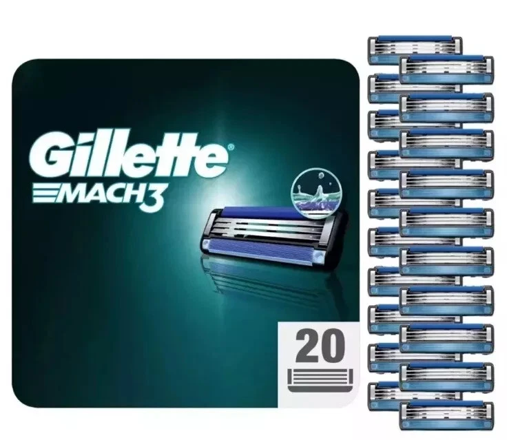 GILLETTE Mach3 Razor Blades Men Pack of 20 Razor Blade Refills Upgraded Lubrastrip for an