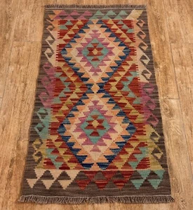 Nueva alfombra de corredor de lana Kilim afgana/turca teñida a mano Chobi, 100x57 CM - Imagen 1 de 3