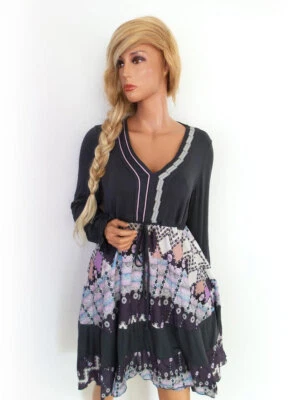 Yest  T. 42 Morado Longitud hasta la rodilla Vestido acampanado Algodón Manga la - Imagen 1 de 4