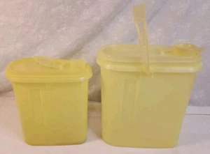 Vintage Tupperware 587-2 + 792-8 Pair of Yellow slim Pitchers, 2 Quart - Picture 1 of 8