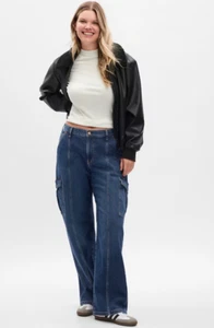 NWT Gap $89.95 Mid Rise ’90s Loose Cargo Jeans, Medium indigo, Sz 26P - Picture 1 of 7