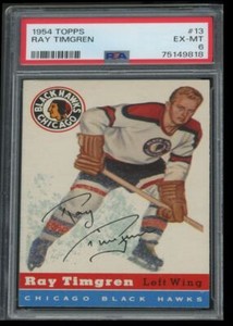 1954-55 Topps Hockey New Slab PSA 6 Ray Timgren Chicago Blackhawks #13