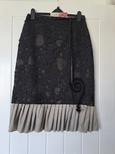 Designer Skirt By Avoca Grey Pinstripe under skirt with Black Lace Overlay - Picture 1 of 6