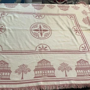 Vintage Woven Throw Blanket Pink & White Country House Reversible 48x70" - Picture 1 of 14