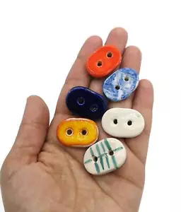 6pc Hand Painted Assorted Oval Ceramic Sewing Button for Clothing Handmade Decor - Picture 1 of 10