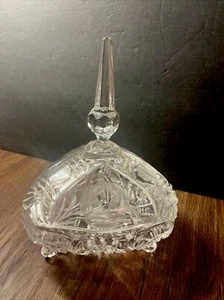 Vintage Crystal Footed Glass Candy Dish Lidded Cross Hatch Piece - Picture 1 of 16