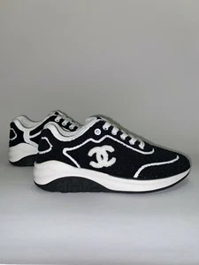 CHANEL BLACK WHITE TRAINERS SNEAKERS 35.5 - Picture 1 of 7