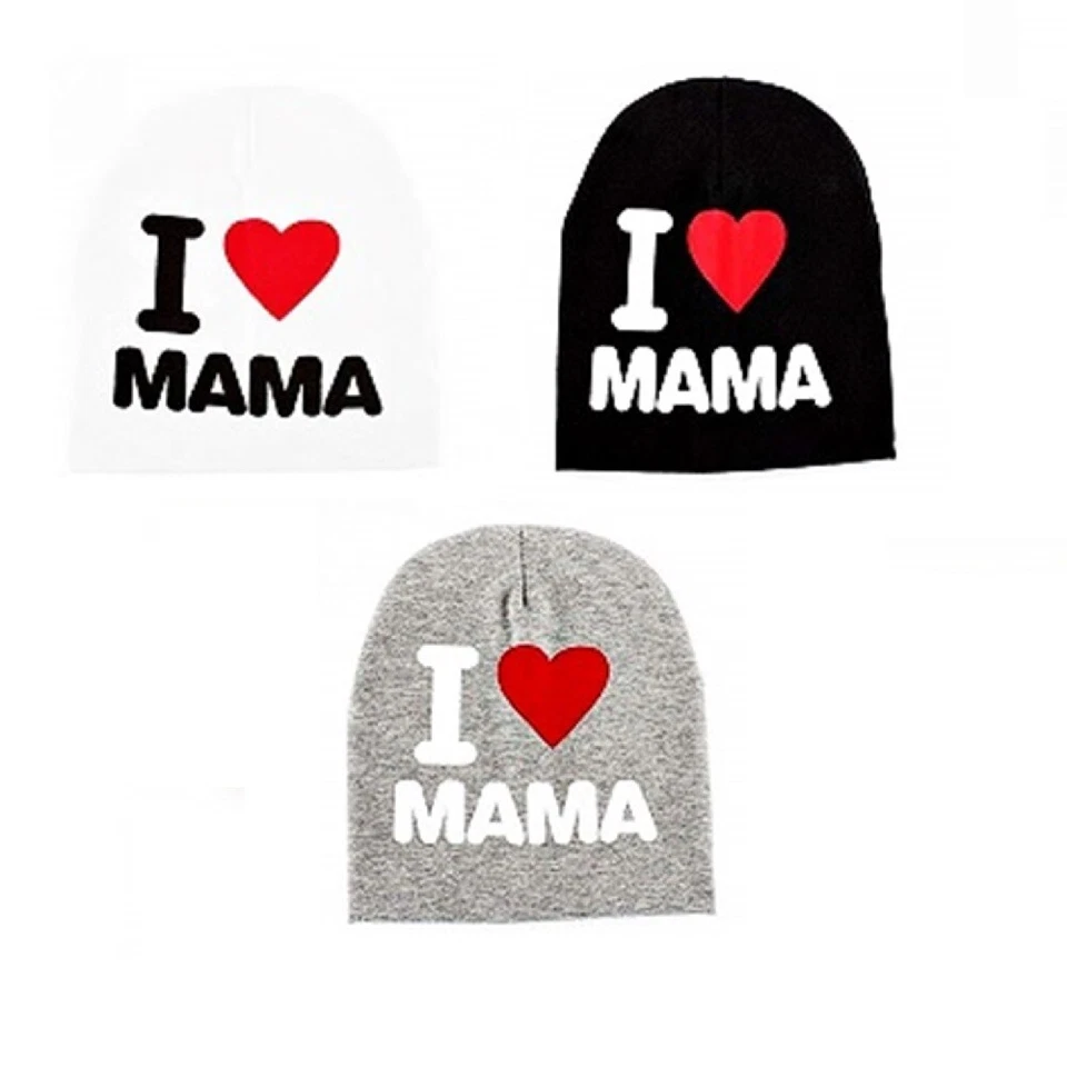 Cappello per Bambini Neonati Berretto Scritta I Love mamma Mom Bambino Bambina - Immagine 1 di 1