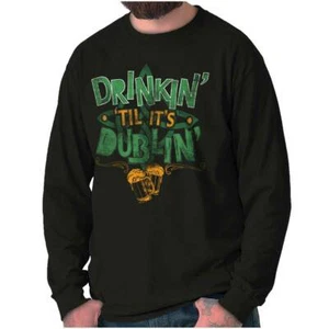Funny Irish Drinking Beer St Pattys Day Gift Long Sleeve Tshirt for Men or Women - Picture 1 of 9