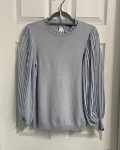 Adrianna Papell Sweater Size Small Blue Chiffon Pleated Sleeves - Picture 1 of 5