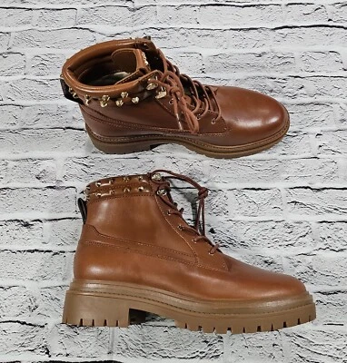 Botas femininas Michael Kors Turner Astor Stud couro marrom tamanho 8.5 - Imagem 1 de 4