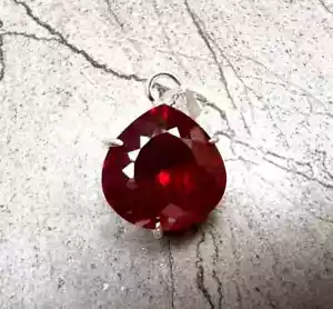 Ciondolo in argento massiccio 925 con pietra preziosa sfusa rubino rosso naturale certificato 20 CT - Foto 1 di 6