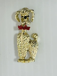 Vintage Circa 1950's Fancy Poodle Gold Tone w/ Black & Red Enamel - Picture 1 of 6