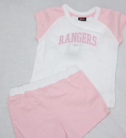 NEW Infant Toddler Kids Girls NIKE 2 piece Texas RANGERS Baseball Shirt & Shorts Cover