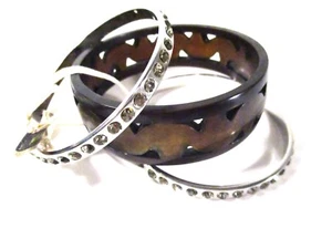Lee Angel Neiman Marcus Crystal Wood Multi Bangle Bracelet Set NWT 195 SET OF 3 - Picture 1 of 7
