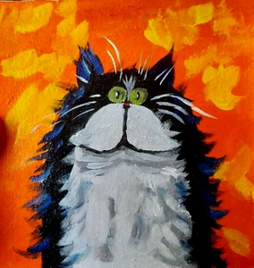 Original Painting Black Cat Artwork Nature Animals Had Art Pets - Picture 1 of 2