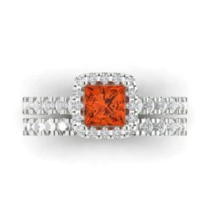 1.56 ctw 14K Wedding Set for Women | Simulated Red Diamond Ring and Wedding Band - Picture 1 of 5