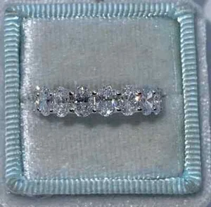 4Ct Oval Cut Lab-Created Diamond Half Eternity Band Ring 14K White Gold Plated - Picture 1 of 11