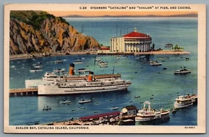 Postcard Avalon Bay CA c1935 Steamers Catalina and Avalon at Pier & Casino - Picture 1 of 2
