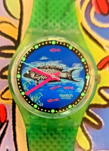 Swatch Watch FRISCHE FISCHE GG116 1992 Standard Gents With New Wearable Strap - Picture 1 of 7
