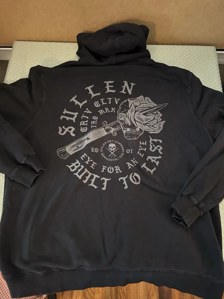 Sullen Art Collective 连帽衫男式 2XL 重量级黑色骷髅刀 — 第 1/4 张图片