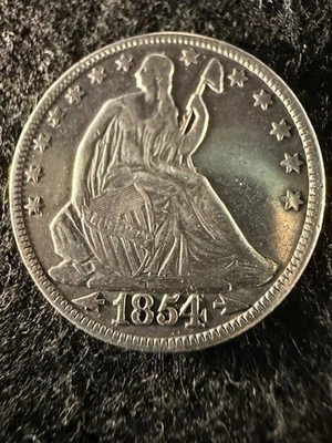 1854-P Seated Liberty Half Dollar 50c Nice 90% Silver Coin! Ships free! - Image 1 of 2